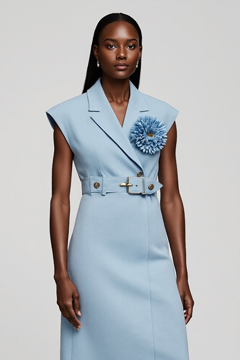 Load image into Gallery viewer, Floral Light Blue Notched Lapel Midi Blazer Dress with Belt