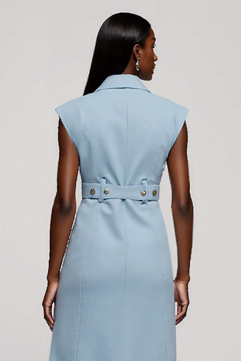 Load image into Gallery viewer, Floral Light Blue Notched Lapel Midi Blazer Dress with Belt