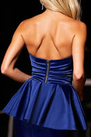 Load image into Gallery viewer, Navy Satin Sweetheart Bodycon Short Homecoming Dress
