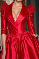 Load image into Gallery viewer, Red Corset Satin Shawl Lapel Short Blazer Dress with Feathers