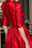 Load image into Gallery viewer, Red Corset Satin Shawl Lapel Short Blazer Dress with Feathers