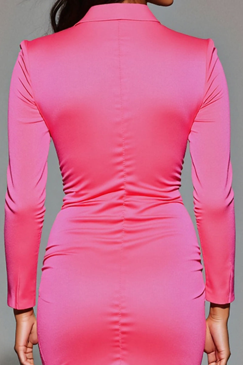 Load image into Gallery viewer, Fuchsia Bodycon Notched Lapel Long Sleeves Blazer Dress