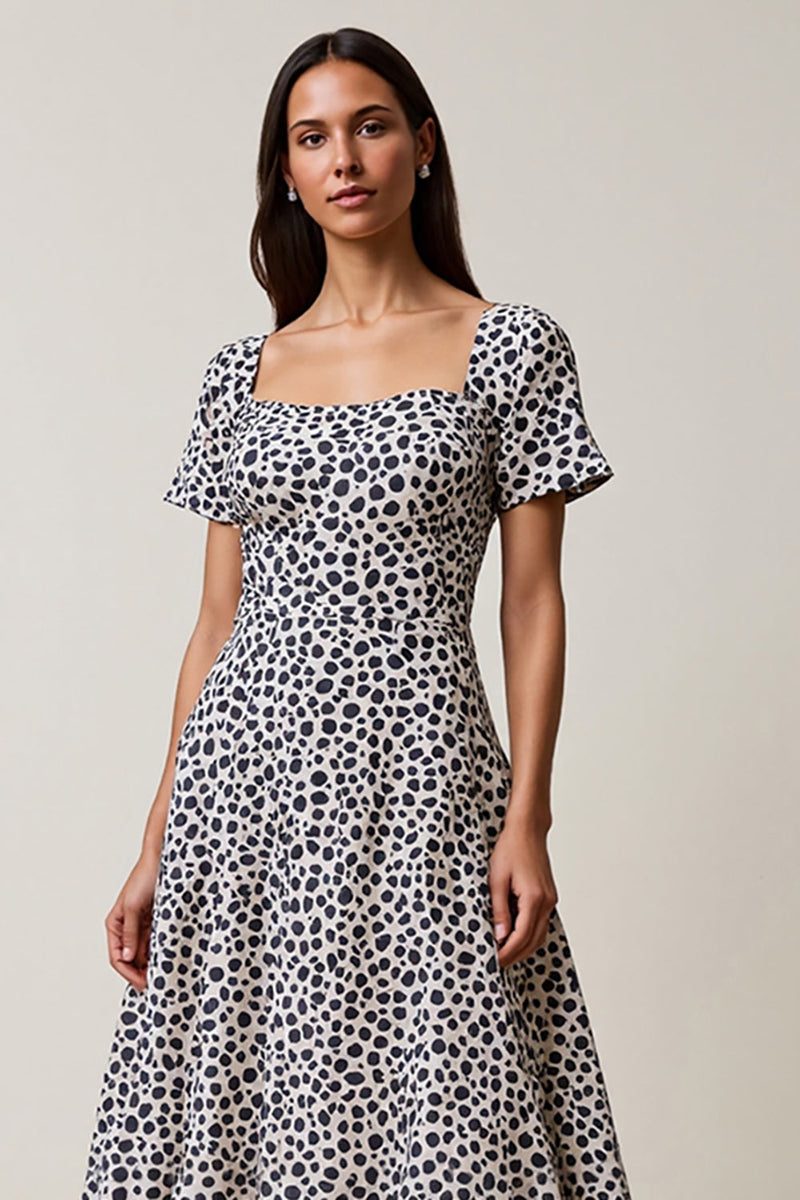 Load image into Gallery viewer, White and Blue Leopard Printed A Line Maxi Work Dress with Sleeves