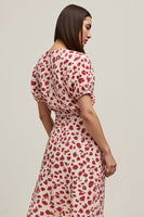 Load image into Gallery viewer, Red Leopard Printed A Line Maxi Work Dress with Short Sleeves
