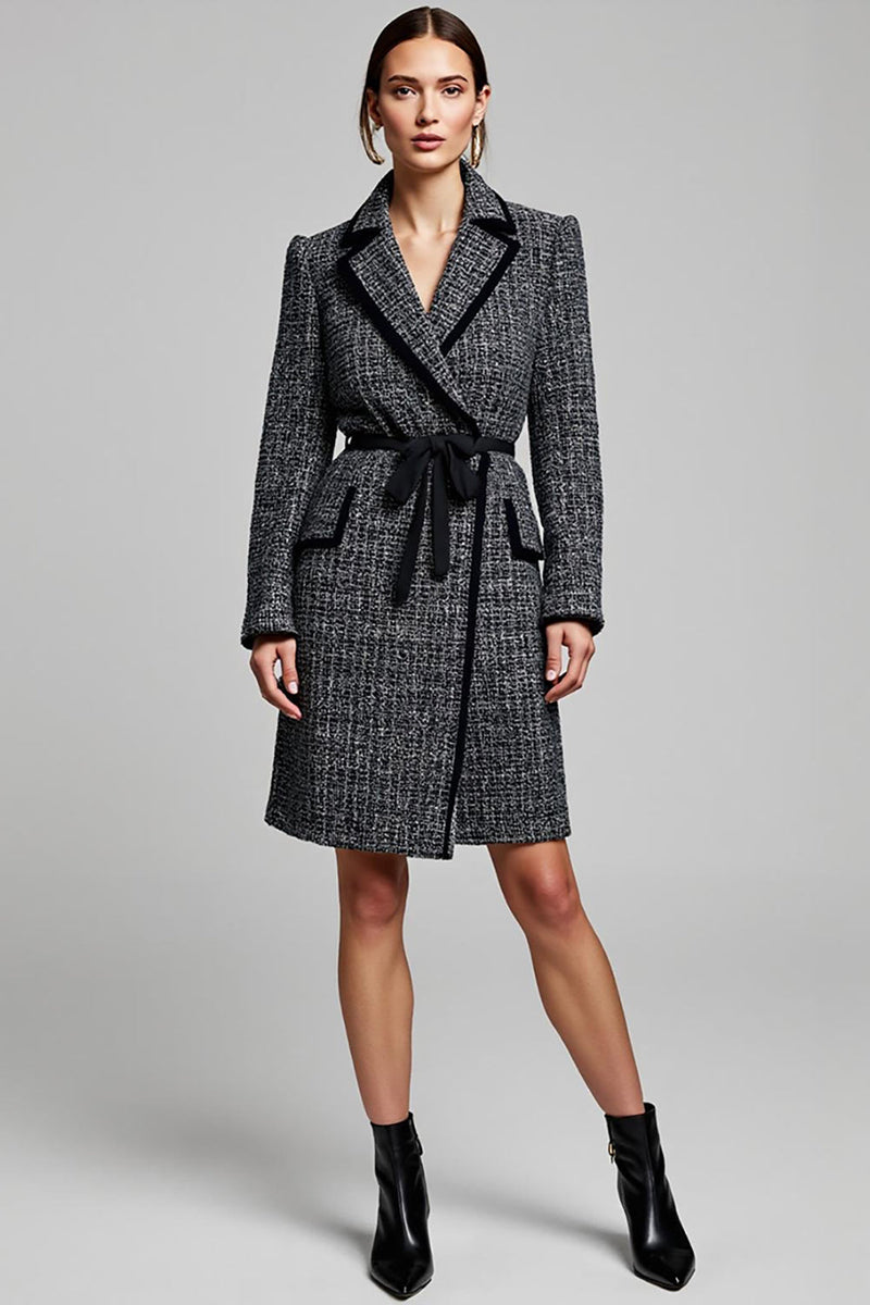 Load image into Gallery viewer, Dark Grey Notched Lapel Short Tweed Blazer Dress with Sleeves