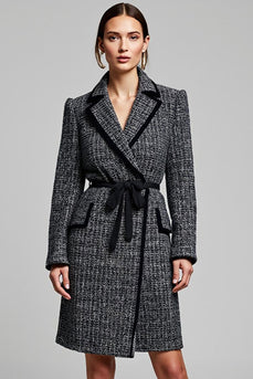 Dark Grey Notched Lapel Short Tweed Blazer Dress with Sleeves