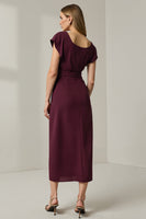 Load image into Gallery viewer, Round Neck Dark Red Pencil Long Work Dress with Sleeves