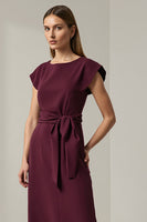 Load image into Gallery viewer, Round Neck Dark Red Pencil Long Work Dress with Sleeves