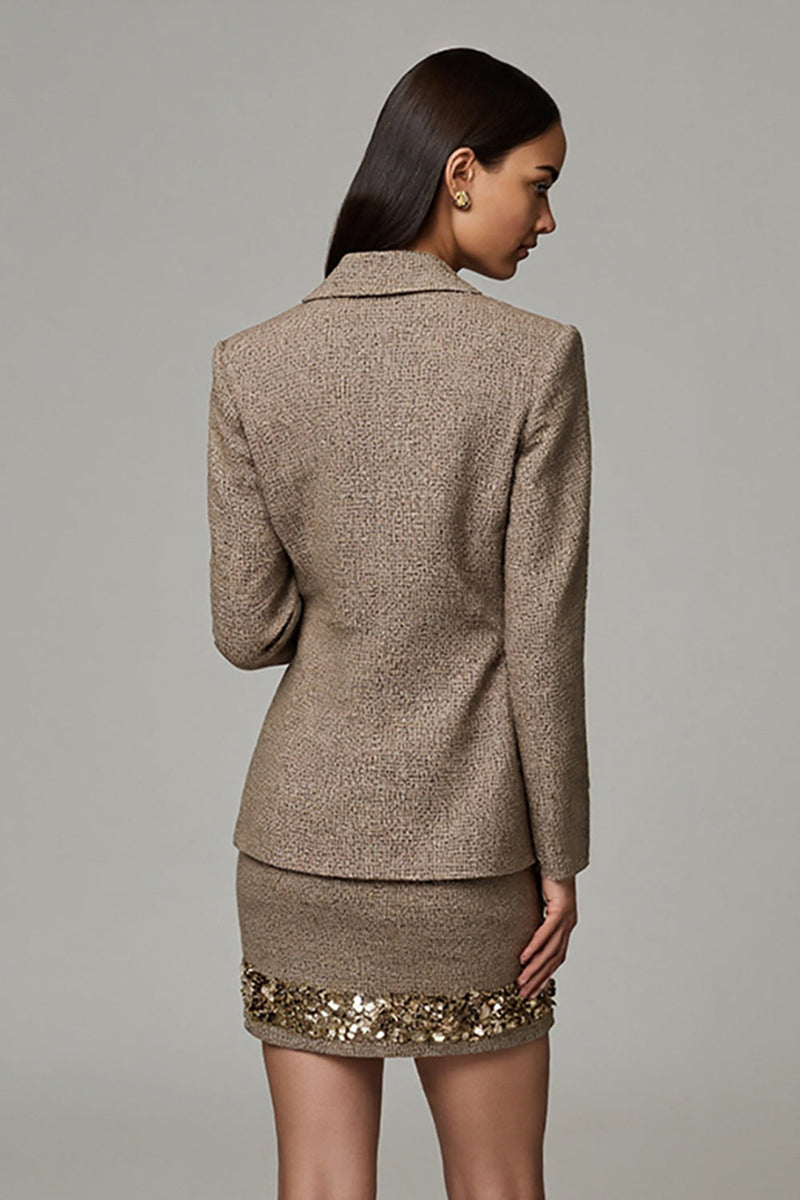 Load image into Gallery viewer, Brown Tweed 2 Piece Notched Lapel Short Business Suits