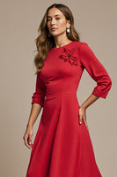 Load image into Gallery viewer, A Line Red Boat Neck Long Work Dress with 3D Flowers