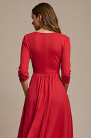 Load image into Gallery viewer, A Line Red Boat Neck Long Work Dress with 3D Flowers