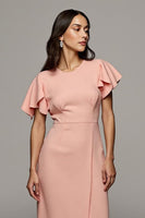 Load image into Gallery viewer, Round Neck Orange Bodycon Midi Ruffled Work Dress with Slit