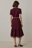 Load image into Gallery viewer, Notched Lapel Burgundy Midi Work Dess with Sleeves