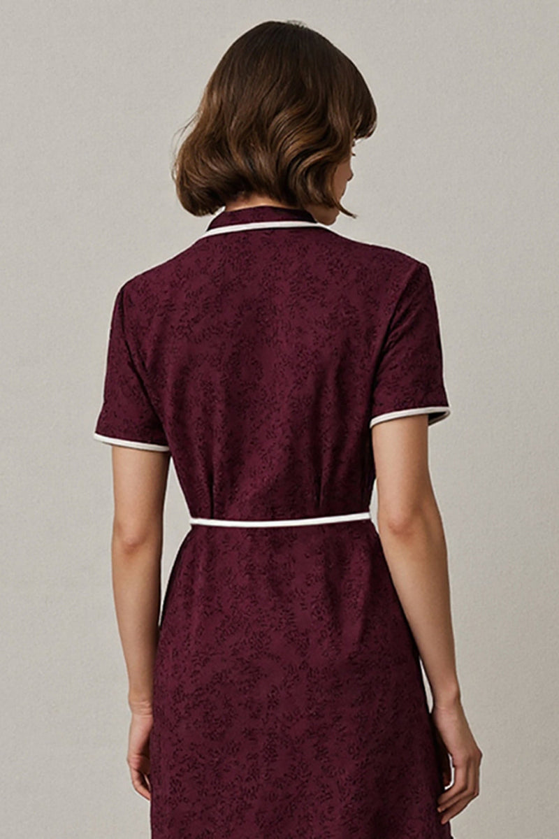 Load image into Gallery viewer, Notched Lapel Burgundy Midi Work Dess with Sleeves