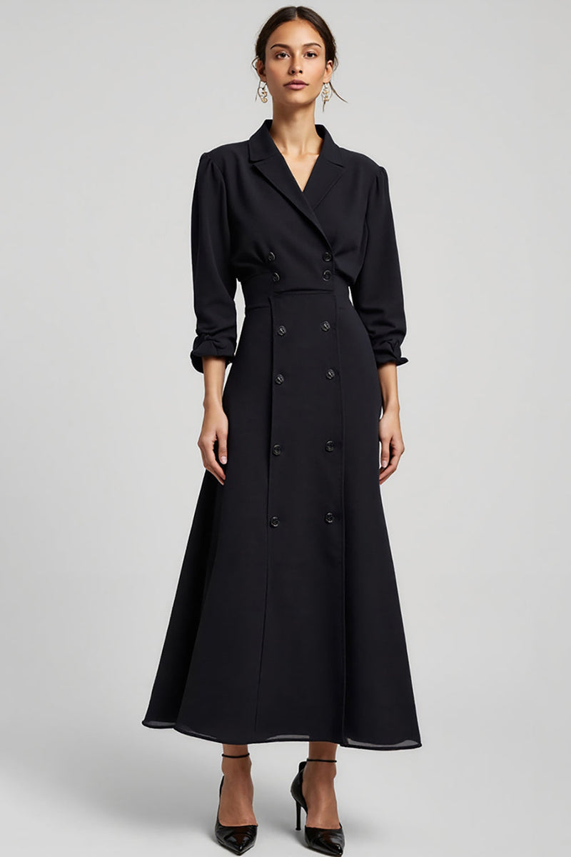 Load image into Gallery viewer, Navy A Line Notched Lapel Long Blazer Dress with Sleeves