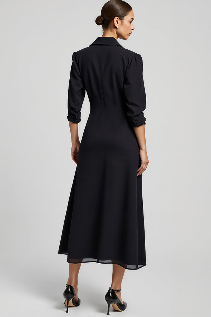 Load image into Gallery viewer, Navy A Line Notched Lapel Long Blazer Dress with Sleeves