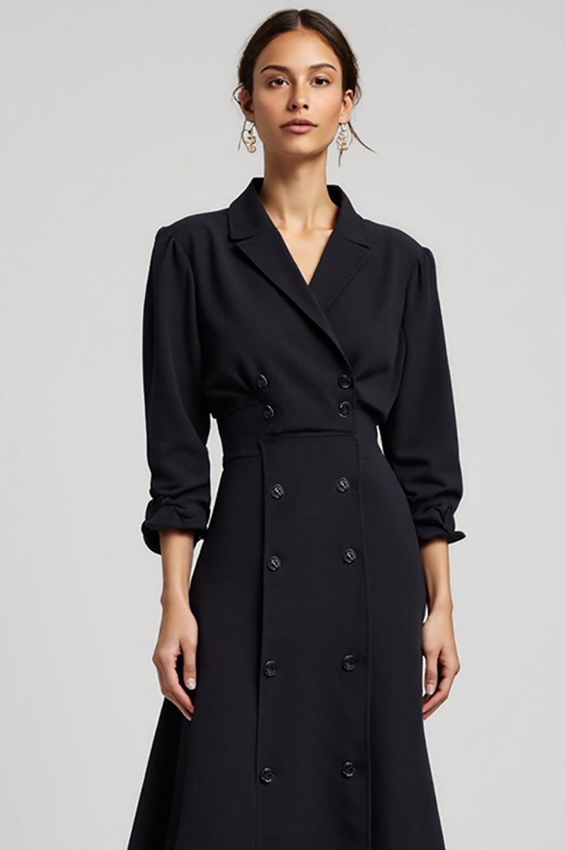 Load image into Gallery viewer, Navy A Line Notched Lapel Long Blazer Dress with Sleeves
