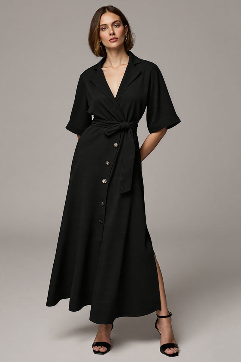 Load image into Gallery viewer, Notched Lapel Black Long Buttons Blazer Dress with Sleeves