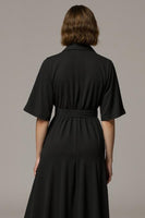Load image into Gallery viewer, Notched Lapel Black Long Buttons Blazer Dress with Sleeves