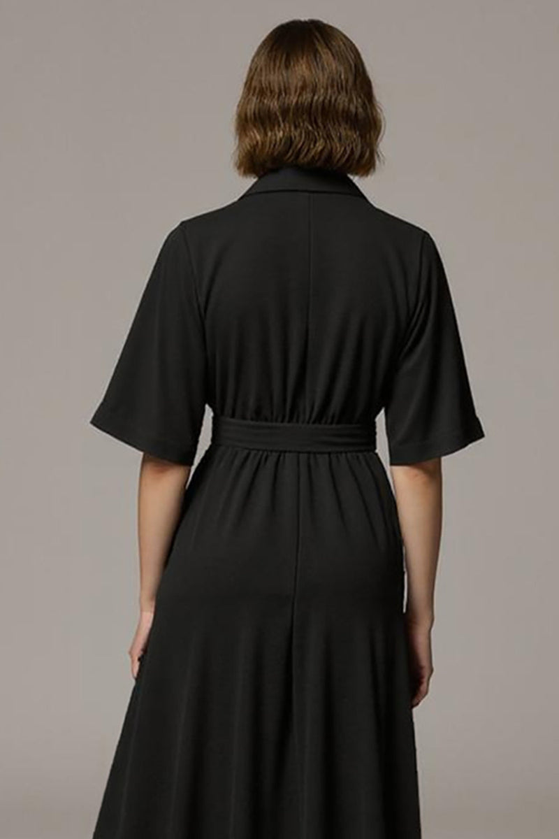 Load image into Gallery viewer, Notched Lapel Black Long Buttons Blazer Dress with Sleeves