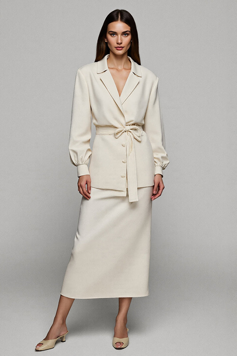 Load image into Gallery viewer, Notched Lapel Ivory 2 Piece Midi Business Suits with Sleeves