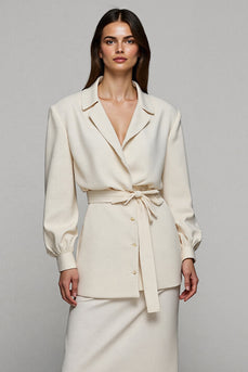 Notched Lapel Ivory 2 Piece Midi Business Suits with Sleeves