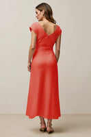 Load image into Gallery viewer, A-Line Orange V-Neck Long Work Dress with Sash