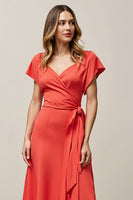 Load image into Gallery viewer, A-Line Orange V-Neck Long Work Dress with Sash
