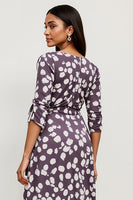 Load image into Gallery viewer, A Line Bateau Dark Purple Printed Midi Work Dress