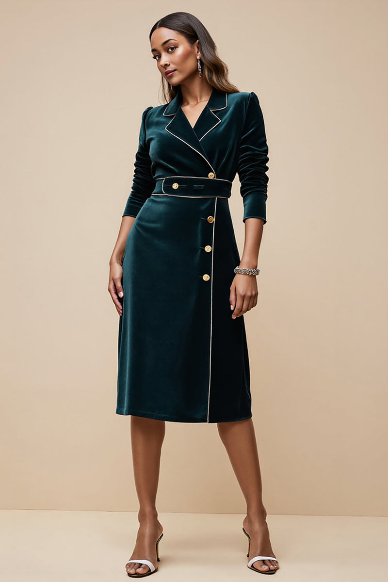 Load image into Gallery viewer, Blue Notched Lapel Peacock Velvet Midi Blazer Dress with Sleeves