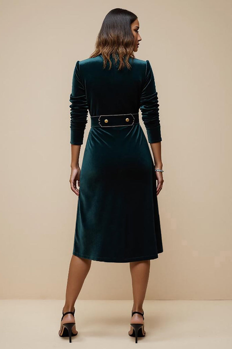 Load image into Gallery viewer, Blue Notched Lapel Peacock Velvet Midi Blazer Dress with Sleeves