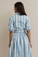 Load image into Gallery viewer, Collar Neck Blue Pockets Midi Shirt Work Dress with Sash