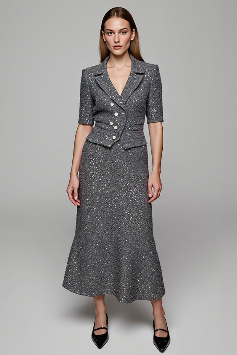 Load image into Gallery viewer, Sparkly Dark Grey Notched Lapel 2 Piece Business Suits