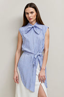 Load image into Gallery viewer, Blue Pencil 2 Piece Bows Midi Blouses and Skirt with Slit