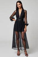 Load image into Gallery viewer, Deep V-Neck A-Line Navy Long Work Dress with Sleeves