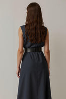 Load image into Gallery viewer, Simple Round Neck Navy Pencil Maxi Work Dress with Pockets