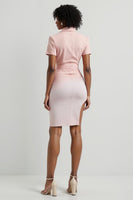 Load image into Gallery viewer, Notched Lapel Pink Pencil Floral Short Blazer Dress with Slit