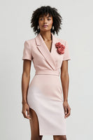 Load image into Gallery viewer, Notched Lapel Pink Pencil Floral Short Blazer Dress with Slit