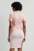 Load image into Gallery viewer, Notched Lapel Pink Pencil Floral Short Blazer Dress with Slit
