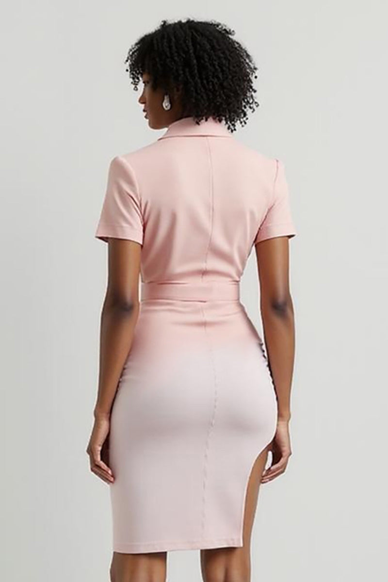 Load image into Gallery viewer, Notched Lapel Pink Pencil Floral Short Blazer Dress with Slit