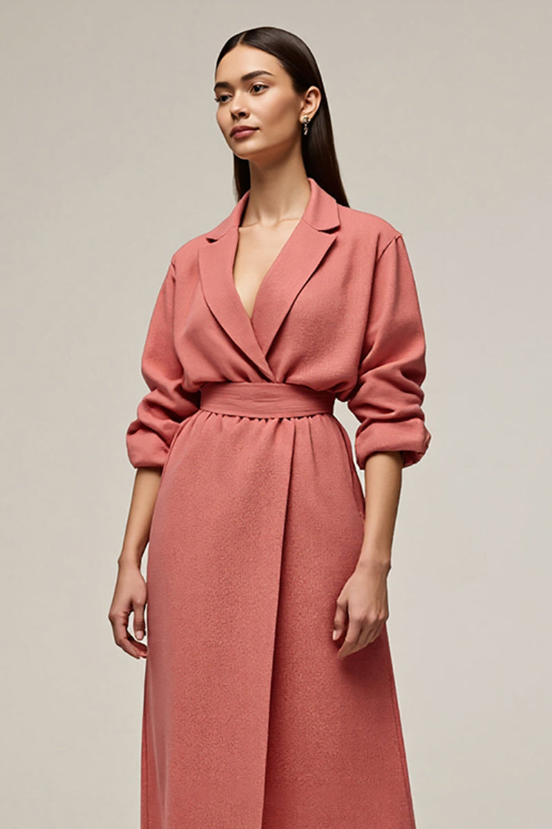 Load image into Gallery viewer, Coral A Line Notched Lapel Maxi Blazer Dress with Sleeves
