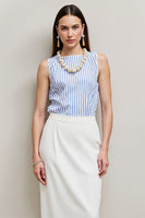 Load image into Gallery viewer, White Blue Bateau Pencil 2 Piece Blouses and Skirt with Slit