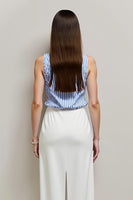 Load image into Gallery viewer, White Blue Bateau Pencil 2 Piece Blouses and Skirt with Slit