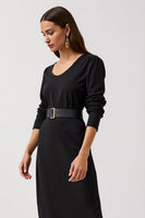 Load image into Gallery viewer, Simple Black Round Neck Pencil Maxi Work Dress with Sleeves