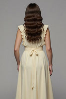 Load image into Gallery viewer, Apricot Notched Lapel Long Satin Work Dress with Slit
