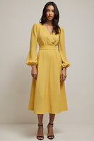 Load image into Gallery viewer, Yellow A Line V-Neck Maxi Work Dress with Sleeves