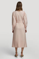 Load image into Gallery viewer, Grey Pink High Neck Pencil Maxi Satin Work Dress with Belts