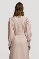 Load image into Gallery viewer, Grey Pink High Neck Pencil Maxi Satin Work Dress with Belts