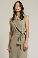Load image into Gallery viewer, Grey Green Shawl Lapel Pencil Maxi Work Dress with Sash