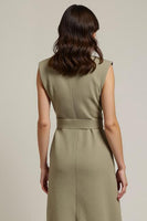 Load image into Gallery viewer, Grey Green Shawl Lapel Pencil Maxi Work Dress with Sash